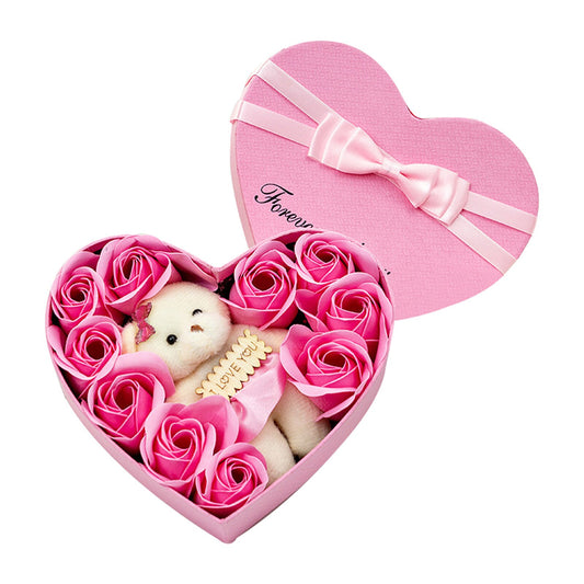 Heart-Shape Flower Gift Box with Bear